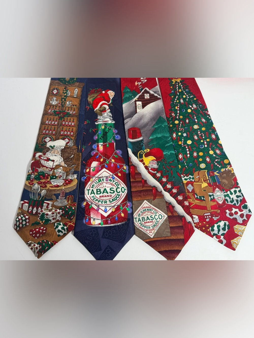 Vintage Tabasco Sauce Christmas Silk Tie Lot of 4 Santa Chili Peppers 90s